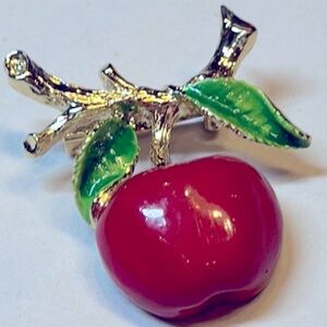 Vintage Gerry’s Red Apple pin green leaves about 1.5”goldtone working pin clasp